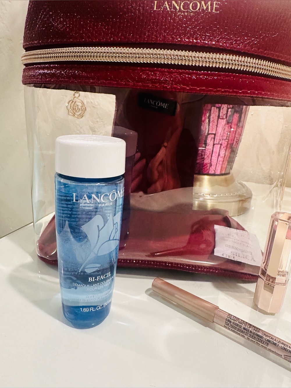 Lancôme Makeup Set with Burgundy Clear Travel Case